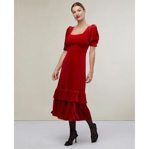 Rachel Parcell Puff Sleeve Peplum Skirt Midi Dress Red Velvet Size Small NWT‎